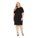 JESSICA HOWARD Womens Black Illusion Trim Short Sleeve Jewel Neck Below The Knee Sheath Wear To Work Dress Size 20W