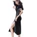 Women's Summer Casual Short Sleeve Slim Midi Dress O Neck Bodycon Clubwearï¼ŒOne size