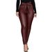 Nokpsedcb Women Stretch Pencil PU Leather Skinny High Waist Legging Slim Pants