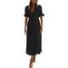 UKAP Dress for Womens Lady Loose Comfy Long Maxi Dress Solid Color Casual Dress Deep V-neck Sexy Dress Short Sleeve A-line Dress