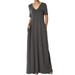 TheMogan Women's PLUS Soft Jersey Oversized V-Neck Short Sleeve Maxi Dress W Pocket