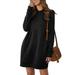 Winter Pocket Sweatshirt Dresses for Women Long Sleeve Casual Loose Shirt Dress Crew Neck Pullover Tops Tunic Blouse Ladies Fashion Short Dress