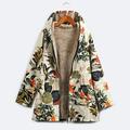 Meterk Women Faux Fur Hooded Parka Coat Floral Print Side Pockets Warm Vintage Casual Long Coat Outwear