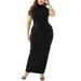 Avamo Women Plus Size Bodycon Dress Casual Party Cocktail Wedding Evening Sleeveless High Neck Long Dress