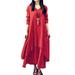 UKAP Women Casual Long Sleeve Plain Tunic Dress Cotton Linen Kaftan Maxi Dress Female Lady Button Down Ruffle Vintage Dress Elegant Ruffle Hem Dress Plus Size