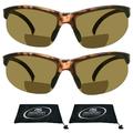 proSPORT BIFOCAL Sunglass Readers Sporty Wrap Brown Lens Men Women 2 Pairs