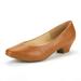 Dream Pairs Women Fashion Low Chunky Heel Pump Shoes Slip On Round Toe Shoes Mila Tan/Pu Size 5