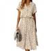 Newway Bohemian Style Polka Dot Print Women Dresse Summer High Waist Women V-Neck Stalish Short Sleeve A-line Dress Holiday Beach Dress