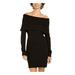 BCX Womens Black Long Sleeve Off Shoulder Above The Knee Body Con Evening Dress Size XXS