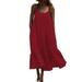 Plus Size Ladies Dress Casual Summer Ruffled Flowy Pleated Solid Color Dresses for Women Sleeveless Strap Sling Loose Baggy Oversized Dress