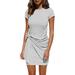 Women Basic Mid-Length Office Dress Crew Neck Irregular Dress Solid Color Dresses