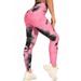 SEASUM High Waist Yoga Leggings For Women Tummy Control Tie Dyed Yoga Pants Scrunch Butt Lift Textured Workout Running Pants Black & Pink M