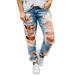 Plus Size Casual Jeans Sexy Ripped Denim Trousers for Women with Pocket Mid Waist Destroyed Hole Faded Jeans for Ladeis Junior Womens Skinny Jeans