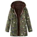 Women Jacket Teddy Coat Winter Women Windbreaker Floral Print Warm Outwear Hooded Pockets Vintage Coats Plus Size