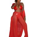 Bmnmsl Women Mesh Ruffles Sheer Wide Leg Pants See Through Bikini Trousers