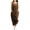 Bmnmsl Women Casual Linen Pants Cotton Jumpsuit Strap Harem Trousers Overalls