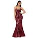 Ever-Pretty Women's Sequins V-Neck Vintage Evening Prom Ball Gown Wedding Party Dresses for Women 07339 Burgundy US 8