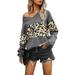 LilyLLL Women's Leopard Print Oversized V Neck Sweater Baggy Long Sleeve Jumper Pullover