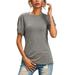 Sexy Dance Womens Short Sleeve Crewneck T Shirt Blouse Slim Fit Plain Color Summer Tee Shirts Top Gray M(US 8-10)