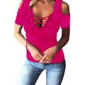 Daily Golf Tools Women's Low Neck Short Sleeve Solid Color Summer Basic Tops Casual Tee Shirts