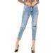 Insane Gene Womens Juniors Distressed Crop High Waist Mom Jeans (11, Light Denim)