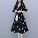 Summark Spring and summer fashion, leisure, slim temperament, large polka-dot dress, polka-dot printed A-line beach V-neck dress, black irregular skirt