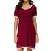 Women Sexy Dress Cotton Solid Color Round Neck Short Sleeve Nightdress Solid Color Clothes Wine Red XL