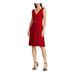 RALPH LAUREN Womens Red Embellished Sleeveless V Neck Knee Length Sheath Evening Dress Size 12