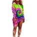 UKAP Womens Tie Dye Gradient Smock Dress Cocktail Party T Shirt Dress Plus Size Ladies Casual Loose Long Sleeve Round Neck A line Dress Knee Length