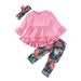 Meihuida Baby Girls Long Sleeve Ruffled Top Dress +Flower Pants +Headband