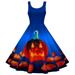 GadgetVLot Ladies Halloween Pumpkin Print Costume Swing Skater Dress Sleeveless Fancy Dress