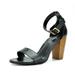 TOETOS Women's Classic Ankle Strap Open Toe Sandals Mid Chunky Heel Buckle Pump Sandals STELLA-02 BLACK/PU Size 9.5