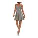 XSCAPE Womens Silver Glitter Zippered Spaghetti Strap V Neck Mini Fit + Flare Party Dress Size 6