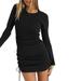 BIG SAVE! Sexy Dress Long Sleeve Elegant Spring Autumn Winter Women Dresses Casual O Neck Bodycon Pencil Dresses,Black