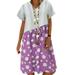 Women's Florals V Neck Sundress Short Sleeve Plus Size Color Block Maxi Dress