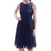 MAISON JULES Womens Navy Short Sleeve Jewel Neck Above The Knee Fit + Flare Dress Size: 2XS