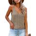 Womens Sleeveless V Neck Crochet Hollow Out Sweater Vest Summer Ribbed Loose Knit Cami Tank Tops