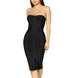 HyBrid & Company Womenâ€™s Sexy Strapless off Shoulder Bodycon Stretch Knee Length Midi Bandage Dress for Party , DRBD71794-BLACK-1X