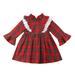 Musuos Infant Costume Lace Long FLared Sleeve Red Plaid Jumpsuit/Dress
