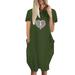 Women Crew Neck Short Sleeve Baggy Dress Print Casual Plus Size Halloween Pockets Sundress