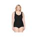 Maxine Of Hollywood Women's Plus-Size Shirred Front Girl Leg One Piece Swimsuit, Black//Solid Tricot, 22W