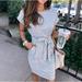 Women's Casual Stripe Tshirt Dress Elegant O Neck Short Sleeve Sashes Pocket Black Pink Sundress Cotton Midi Dress