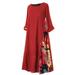 One Opening Women Boho Floral Long Sleeve Retro Baggy Casual Cotton Linen Dress