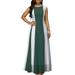 Besufy Plus Size Women Color Block Zipper Back Round Neck Sleeveless Maxi Dress