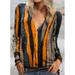 Women's Plus Size Tie Tops Dye Striped TShirt Long Sleeve V-Neck Zipper Loose Casual Tee Top Streetwear