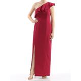 CALVIN KLEIN Womens Maroon Ruffle One-shoulder Gown Asymetrical Neckline Maxi Evening Dress Size: 10