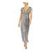 R&M RICHARDS Womens Silver Sequined Short Sleeve V Neck Maxi Wrap Dress Evening Dress Size 4P