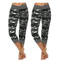 2 Pcs Women Elastic Waist Sports Crop Pants Camouflage Stretchy Athletic Jeggings Lounge Capris Juniors Crop Leggings