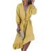 SASABLUE Womens V Neck Solid Color Puff Sleeve Irregular Retro Tea Dress