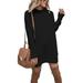 Sexy Dance Turtleneck Pullover Sweater Dress For Women Pure Color Knitted Jumper Trendy Lady Jersey Neck Tunic Dress Casual Loose Knitwear Blouse